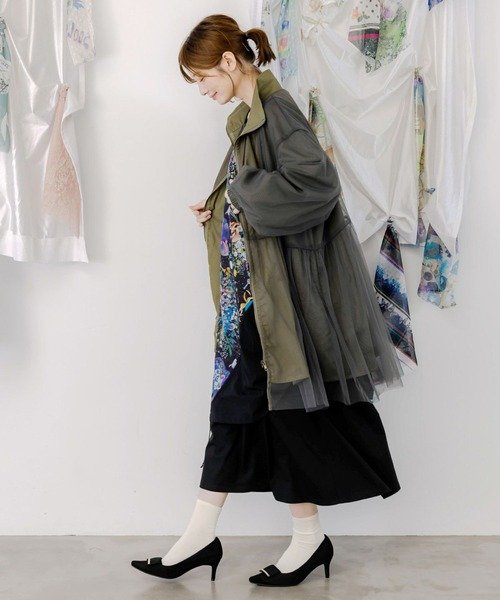 ScoLar（スカラー） ブルゾン アウター 花蝶刺繍チュール重ねロング