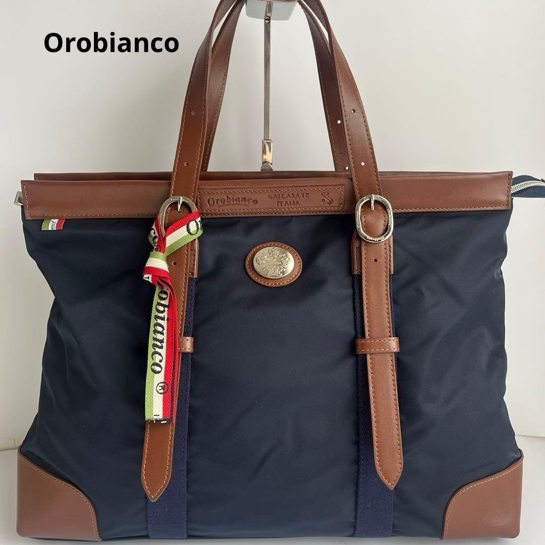 ✨未使用保管✨　Orobianco 　レザー　ナイロン　ビジネスバッグ　ネイビー Orobianco（オロビアンコ） バッグ メンズ ブリーフケース ショルダー